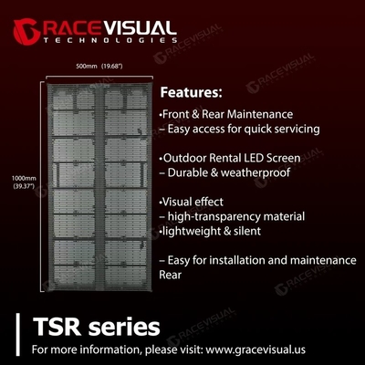 TSR সিরিজ P3.9-7.8 স্বচ্ছ ভাড়া LED ডিসপ্লে 7680Hz রিফ্রেশ রেট এবং 5000nits উজ্জ্বলতা প্রদান করে, ইভেন্ট ভাড়া এবং বাণিজ্যিক ব্যবহারের জন্য নিখুঁত